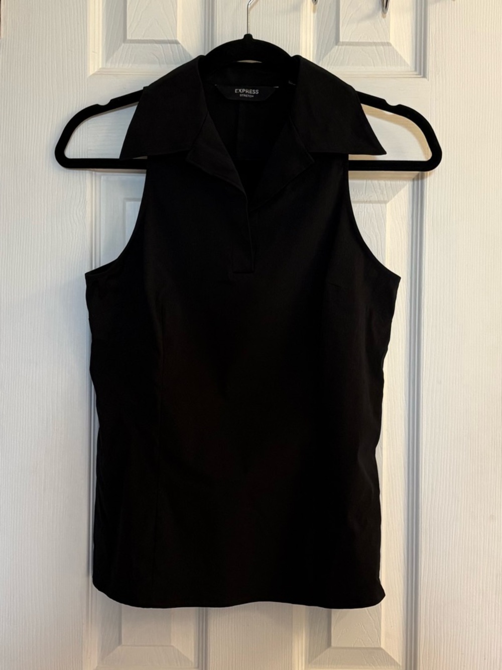 Vintage Y2K Express Stretch Black Sleeveless Collared Pullover Top Size 3/4.